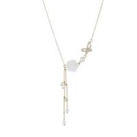 Plastik perle halskæde, Zinc Alloy, med Resin & Plastic Pearl, Flower, guldfarve belagt, for kvinde & med rhinestone, Længde Ca. 16 inch, Solgt af PC