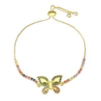 Cubic Zirconia Micro Pave Brass Bracelet, Butterfly, gold color plated, Adjustable & micro pave cubic zirconia & for woman, multi-colored, 22x15.50x2mm, Length:Approx 10 Inch, Sold By PC