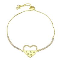 Cubic Zirconia Micro Pave Brass Bracelet, Heart, gold color plated, Adjustable & micro pave cubic zirconia & for woman & hollow, 23x18x2mm, Length:Approx 10 Inch, Sold By PC