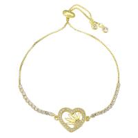 Cubic Zirconia Micro Pave Brass Bracelet, Heart, gold color plated, Adjustable & micro pave cubic zirconia & for woman & hollow, 20x14x2mm, Length:Approx 10 Inch, Sold By PC