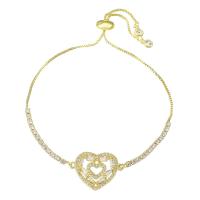 Cubic Zirconia Micro Pave Brass Bracelet, Heart, gold color plated, Adjustable & micro pave cubic zirconia & for woman & hollow, 22x16x3mm, Length:Approx 10 Inch, Sold By PC