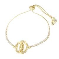 Cubic Zirconia Micro Pave Brass Bracelet, gold color plated, Adjustable & micro pave cubic zirconia & for woman & hollow, 22x17x2.50mm, Length:Approx 10 Inch, Sold By PC
