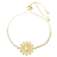 Cubic Zirconia Micro Pave Brass Bracelet Flower gold color plated Adjustable & micro pave cubic zirconia & for woman Length Approx 10 Inch Sold By PC