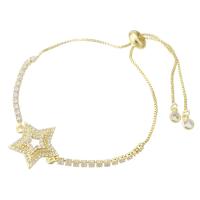 Cubic Zirconia Micro Pave Brass Bracelet Star gold color plated Adjustable & micro pave cubic zirconia & for woman & hollow Length Approx 10 Inch Sold By PC