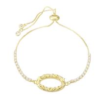 Cubic Zirconia Micro Pave Brass Bracelet, Ellipse, gold color plated, Adjustable & micro pave cubic zirconia & for woman & hollow, 25x14x3mm, Length:Approx 10 Inch, Sold By PC