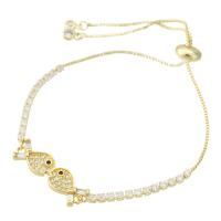 Cubic Zirconia Micro Pave Brass Bracelet Fish gold color plated Adjustable & micro pave cubic zirconia & for woman Length Approx 10 Inch Sold By PC
