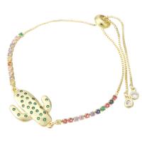Cubic Zirconia Micro Pave Brass Bracelet, Opuntia Stricta, gold color plated, Adjustable & micro pave cubic zirconia & for woman, multi-colored, 26x16x3mm, Length:10 Inch, Sold By PC