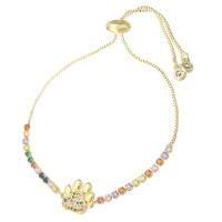 Cubic Zirconia Micro Pave Brass Bracelet, Claw, gold color plated, Adjustable & micro pave cubic zirconia & for woman, multi-colored, 12x11x2mm, Length:10 Inch, Sold By PC