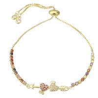 Cubic Zirconia Micro Pave Brass Bracelet, gold color plated, Adjustable & micro pave cubic zirconia & for woman, multi-colored, 27.50x8x2mm, Length:Approx 9 Inch, Sold By PC