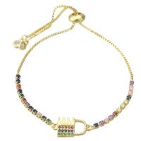 Cubic Zirconia Micro Pave Brass Bracelet, Lock, gold color plated, Adjustable & micro pave cubic zirconia & for woman, multi-colored, 17x9x2mm, Length:9 Inch, Sold By PC