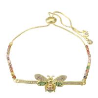 Cubic Zirconia Micro Pave Brass Bracelet Bee gold color plated Adjustable & micro pave cubic zirconia & for woman multi-colored Length Approx 9 Inch Sold By PC