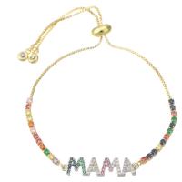 Cubic Zirconia Micro Pave Brass Bracelet, Alphabet Letter, gold color plated, Adjustable & micro pave cubic zirconia & for woman, multi-colored, 27x7x2mm, Length:Approx 10 Inch, Sold By PC