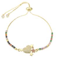 Cubic Zirconia Micro Pave Brass Bracelet, gold color plated, Adjustable & micro pave cubic zirconia & for woman, multi-colored, 22x13.50x2.50mm, Length:10 Inch, Sold By PC