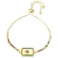 Cubic Zirconia Micro Pave Brass Bracelet, Rectangle, gold color plated, Adjustable & micro pave cubic zirconia & for woman, multi-colored, 20x11x2mm, Length:Approx 9.8 Inch, Sold By PC
