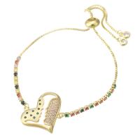 Cubic Zirconia Micro Pave Brass Bracelet Heart gold color plated Adjustable & micro pave cubic zirconia & for woman & hollow multi-colored Length Approx 10.8 Inch Sold By PC