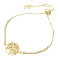 Cubic Zirconia Micro Pave Brass Bracelet, gold color plated, Adjustable & tree of life design & micro pave cubic zirconia & for woman & hollow, multi-colored, 21x15x2.50mm, Length:Approx 10 Inch, Sold By PC