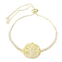 Cubic Zirconia Micro Pave Brass Bracelet, Flat Round, gold color plated, Adjustable & tree of life design & micro pave cubic zirconia & for woman & hollow, 23.50x19x3mm, Length:Approx 10 Inch, Sold By PC