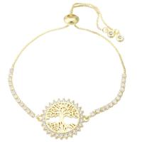 Cubic Zirconia Micro Pave Brass Bracelet gold color plated Adjustable & tree of life design & micro pave cubic zirconia & for woman & hollow Length Approx 10 Inch Sold By PC