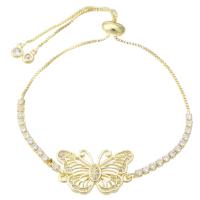 Cubic Zirconia Micro Pave Brass Bracelet, Butterfly, gold color plated, Adjustable & micro pave cubic zirconia & for woman & hollow, 23x14.50x3mm, Length:Approx 10 Inch, Sold By PC