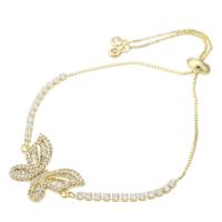 Cubic Zirconia Micro Pave Brass Bracelet, Butterfly, gold color plated, Adjustable & micro pave cubic zirconia & for woman, 22x15x3mm, Length:Approx 10 Inch, Sold By PC