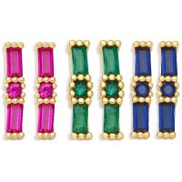 Brass Stud Earring, brass post pin, micro pave cubic zirconia & for woman, more colors for choice, 13x3mm, Sold By Pair
