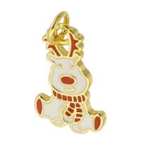 Brass Jewelry Pendants, Deer, gold color plated, Christmas Design & fashion jewelry & DIY & enamel, two different colored, 11x17x1mm, Hole:Approx 3mm, 10PCs/Lot, Sold By Lot
