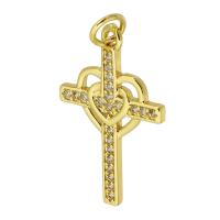 Cubic Zirconia Micro Pave Brass Pendant, Cross, gold color plated, fashion jewelry & DIY & micro pave cubic zirconia, gold, 23x23x3mm, Hole:Approx 3mm, 10PCs/Lot, Sold By Lot