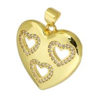 Cubic Zirconia Micro Pave Brass Pendant, Heart, gold color plated, fashion jewelry & DIY & micro pave cubic zirconia, gold, 23x22x4mm, Hole:Approx 4mm, 10PCs/Lot, Sold By Lot