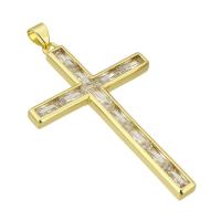 Cubic Zirconia Micro Pave Brass Pendant, Cross, gold color plated, fashion jewelry & DIY & micro pave cubic zirconia, gold, 30x48x3mm, Hole:Approx 3mm, 10PCs/Lot, Sold By Lot