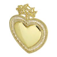 Cubic Zirconia Micro Pave Brass Pendant, Heart, gold color plated, fashion jewelry & DIY & micro pave cubic zirconia, gold, 49,40*39*3mm, Hole:Approx 3mm, 5PCs/Lot, Sold By Lot