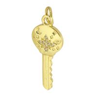 Cubic Zirconia Micro Pave Brass Pendant, Key, gold color plated, fashion jewelry & DIY & micro pave cubic zirconia, gold, 10x25x1.50mm, Hole:Approx 3.5mm, 10PCs/Lot, Sold By Lot