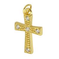 Cubic Zirconia Micro Pave Brass Pendant, Cross, gold color plated, fashion jewelry & DIY & micro pave cubic zirconia, gold, 13x21x2mm, Hole:Approx 3.5mm, 10PCs/Lot, Sold By Lot