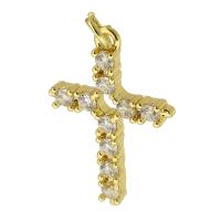 Cubic Zirconia Micro Pave Brass Pendant, Cross, gold color plated, fashion jewelry & DIY & micro pave cubic zirconia, gold, 17x25x3mm, Hole:Approx 3mm, 10PCs/Lot, Sold By Lot