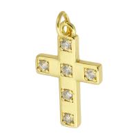 Cubic Zirconia Micro Pave Brass Pendant, Cross, gold color plated, fashion jewelry & DIY & micro pave cubic zirconia, gold, 14x22x2mm, Hole:Approx 2mm, 10PCs/Lot, Sold By Lot