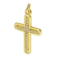 Cubic Zirconia Micro Pave Brass Pendant, Cross, gold color plated, fashion jewelry & DIY & micro pave cubic zirconia, gold, 14x23x2mm, Hole:Approx 3mm, 10PCs/Lot, Sold By Lot