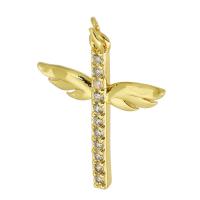 Cubic Zirconia Micro Pave Brass Pendant, Cross, gold color plated, fashion jewelry & DIY & micro pave cubic zirconia, gold, 21x25x2mm, Hole:Approx 3mm, 10PCs/Lot, Sold By Lot