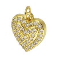 Cubic Zirconia Micro Pave Brass Pendant, Heart, gold color plated, fashion jewelry & DIY & micro pave cubic zirconia, gold, 13x14x3mm, Hole:Approx 3mm, 10PCs/Lot, Sold By Lot