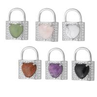 Gemstone Pendants Jewelry Brass with Gemstone Lock silver color plated fashion jewelry & DIY Approx 5mm Sold By PC