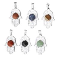 Gemstone Pendants Jewelry, Brass, with Gemstone, silver color plated, fashion jewelry & DIY, more colors for choice, 22x32x6.50mm, Hole:Approx 5mm, Sold By PC