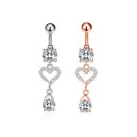 Stainless Steel Belly Ring 304 Stainless Steel with Cubic Zirconia & Brass Heart Galvanic plating for woman & faceted & hollow 50-80mm Sold By PC
