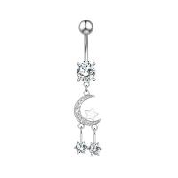 Stainless Steel Belly Ring 304 Stainless Steel with Cubic Zirconia & Brass Moon and Star Galvanic plating for woman & faceted silver color 50-80mm Sold By PC