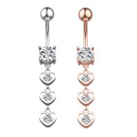 Stainless Steel Belly Ring 304 Stainless Steel with Cubic Zirconia & Brass Heart Galvanic plating for woman & faceted & hollow 50-80mm Sold By PC