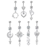 Stainless Steel Belly Ring, 304 Stainless Steel, with Cubic Zirconia & Brass, Galvanic plating, for woman & faceted & hollow, more colors for choice, 50-80mm, Sold By PC