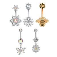 Stainless Steel Belly Ring, 304 Stainless Steel, with Cubic Zirconia & Brass, Galvanic plating, Different Shape for Choice & for woman & enamel & faceted, more colors for choice, 50-80mm, Sold By PC