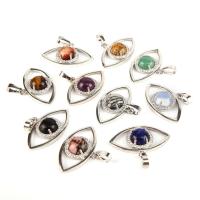 Gemstone Pendants Jewelry, Natural Stone, with Tibetan Style, platinum color plated, different materials for choice & Unisex & with rhinestone, more colors for choice, 35mm, Sold By PC
