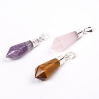 Gemstone Pendants Jewelry, Natural Stone, with Tibetan Style, Conical, platinum color plated, different materials for choice & Unisex, more colors for choice, 12x40mm, Sold By PC