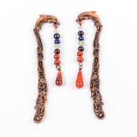 Gemstone Hair Stick, with Brass, antique copper color plated, vintage & for woman, multi-colored, 22x112mm, Sold By PC