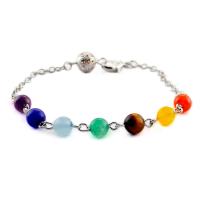 Gemstone Bracelet with Zinc Alloy Round platinum color plated Unisex multi-colored 6mm Length Approx 19 cm Sold By PC
