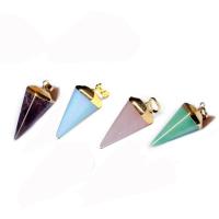 Gemstone Pendants Jewelry Natural Stone with Brass Conical gold color plated & Unisex Sold By PC