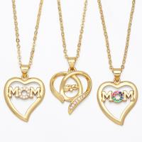 Cubic Zircon Micro Pave Brass Necklace, with 1.97 extender chain, Heart, gold color plated, different styles for choice & micro pave cubic zirconia & for woman, more colors for choice, nickel, lead & cadmium free, 26x19mm, Length:17.72 Inch, Sold By PC